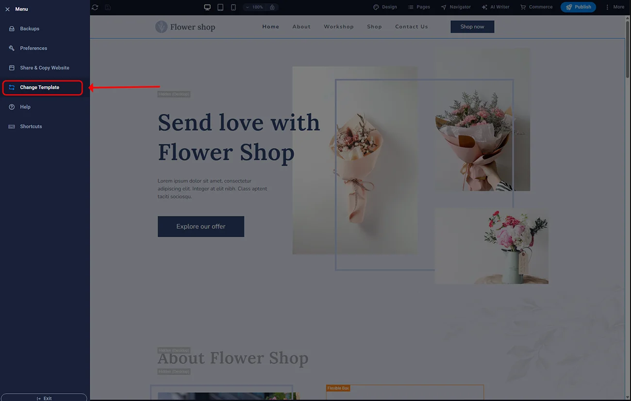 Sitejet Builder - Change Template option