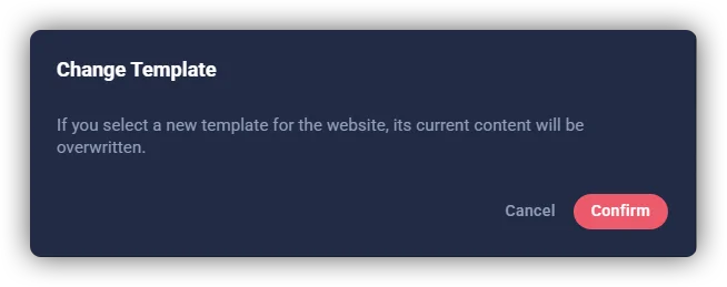 Sitejet Builder - template change confirmation